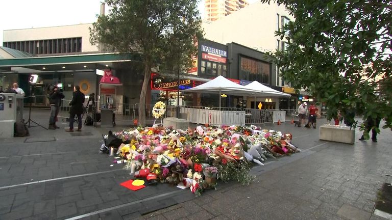 Flowers laid in Sydney after six people were stabbed and killed in a mall