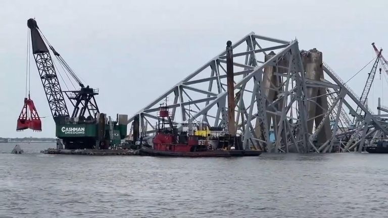 Removal of Debris, Shipping Containers Continues at Site of Baltimore Bridge Collapse
