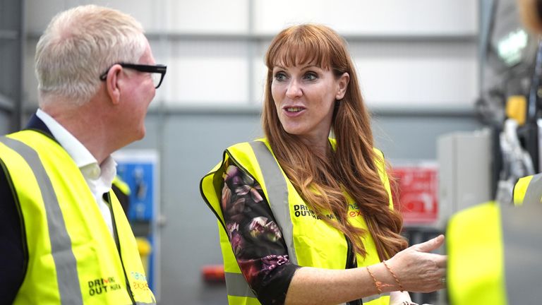 Richard Parker, Labour&#39;s West Midlands mayoral candidate and deputy party leader Angela Rayner during a visit to Perry Barr bus depot in Birmingham.
Pic: PA