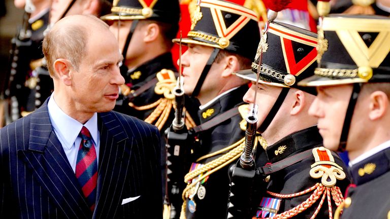 The Duke of Edinburgh and the French Gendarmerie Republican Guard hold a changing of the guard ceremony at Buckingham Palace. Image: PA