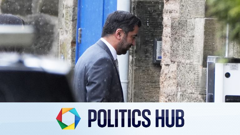 First Minister Humza Yousaf arrives at Bute House.
Pic: PA