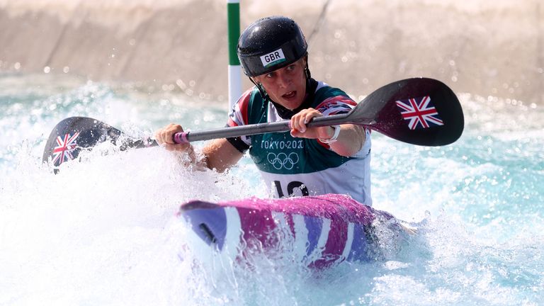 Kimberley Woods in the canoe slalom semifinal in Toyko. Pic: Reuters