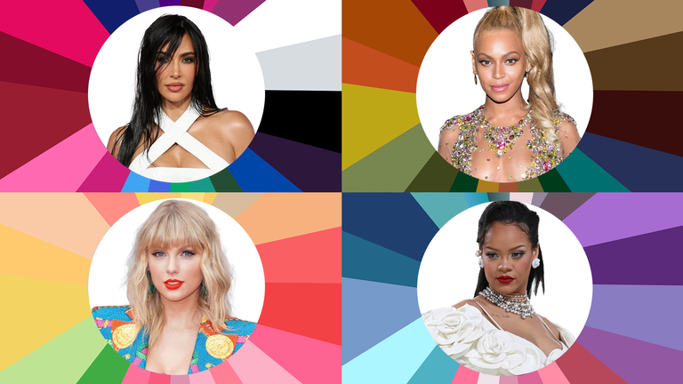 Celebrities in their colour seasons (clockwise from top left): Kim Kardashian, winter; Beyonce, autumn; Taylor Swift, spring; Rihanna, summer. Pics: AP