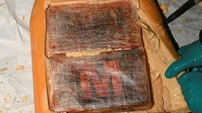 Cocaine hidden in a block of Gouda