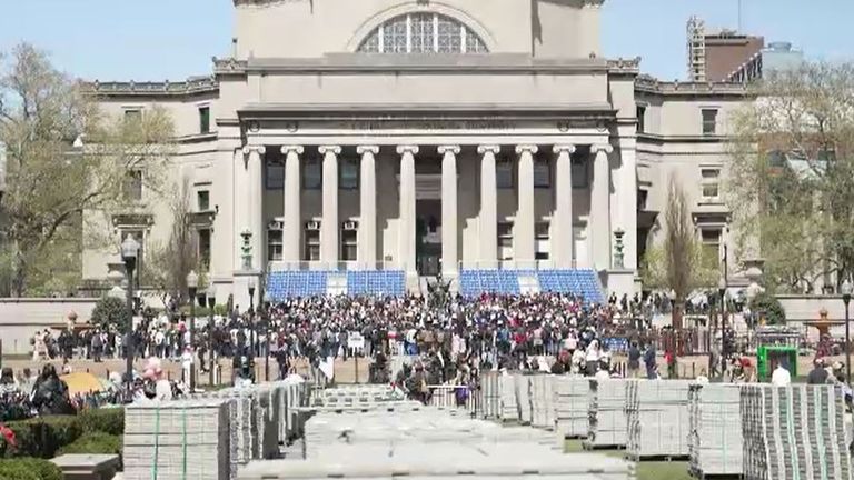 Demonstrators on the grounds of Columbia University 