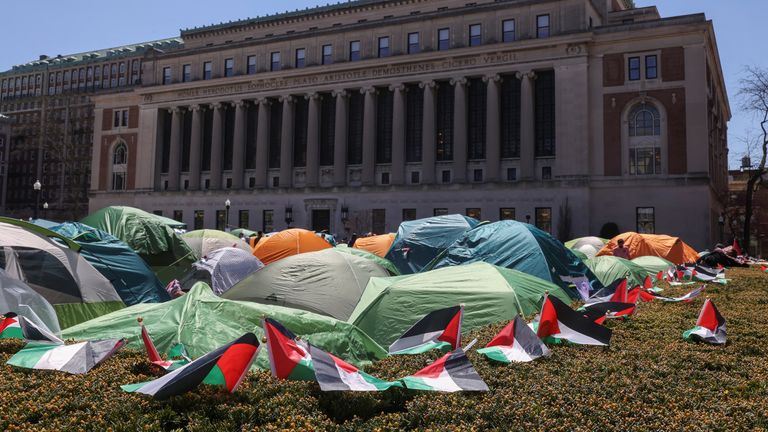 Protesters at US universities set up camps - seen here at Colombia. Pic: Reuters