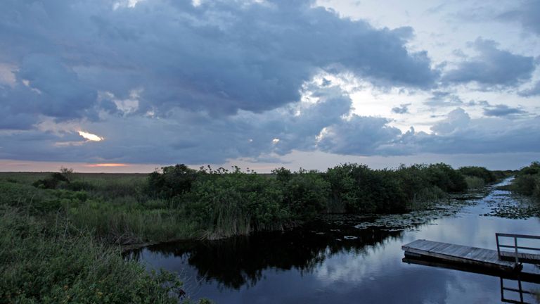 Rain clouds begin to cover Coopertown in the Everglades, Fla., Thursday, July 29, 2010. (AP Photo/Alan Diaz)