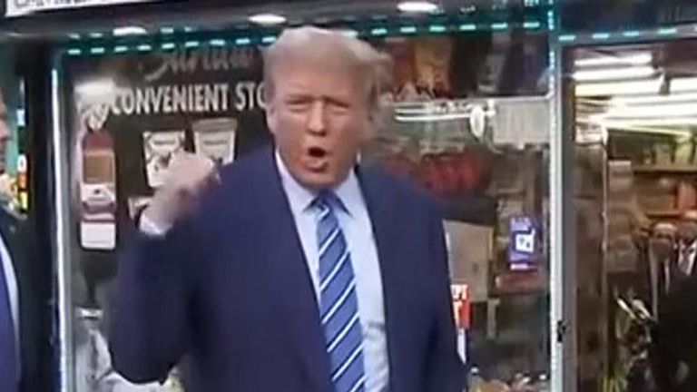 Donald Trump visits a shop in New York