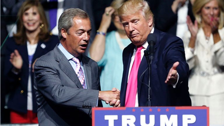 Mr Farage has campaigned alongside Donald Trump. Pic: AP