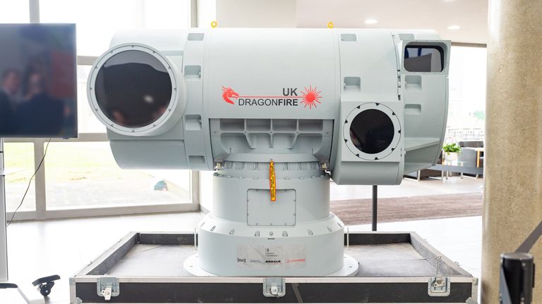 The &#39;DragonFire&#39; laser weapon system, which could be rushed on to the frontline in Ukraine to take down Russian drones.
Pic: PA