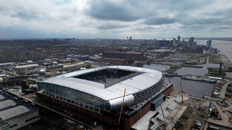 A drone view shows the new Everton stadium under construction.
Pic: Reuters