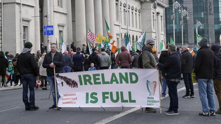 Protesters at an 'Ireland Says No' anti-refugee gathering in Dublin. File pic: Niall Carson/PA