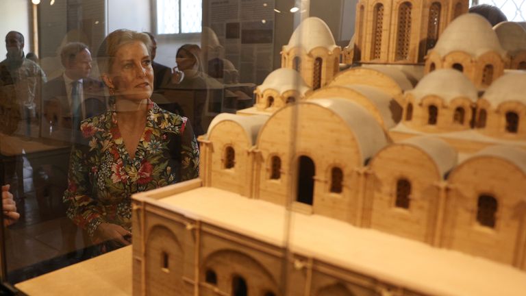 The Duchess of Edinburgh visits the Saint Sophia Cathedral in Kyiv during a visit to Ukraine. Pic: PA