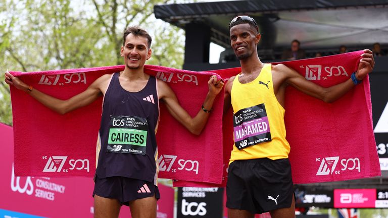 Britain&#39;s Emile Cairess (left) and Mahamed Mahamed (right) finished third and fourth respectively in the men&#39;s elite race at the 2024 London Marathon. Pic: Reuters