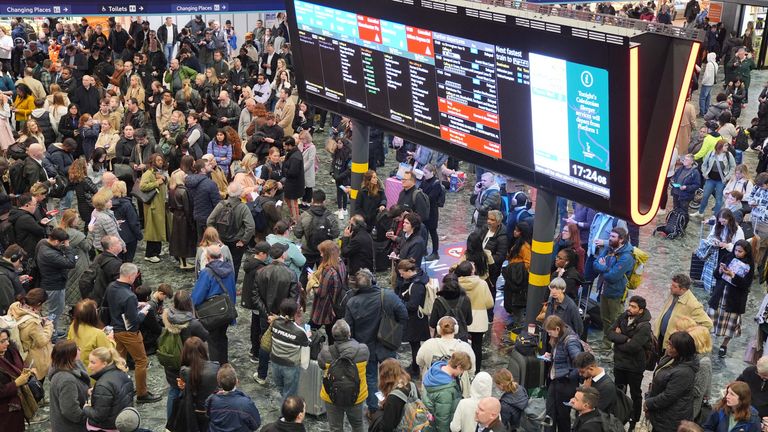 People at Euston station in London as train passengers travelling on the West Coast Main Line are suffering severe disruption because of a signalling fault at the station. Picture date: Tuesday April 2, 2024. PA Photo. See PA story RAIL Euston. Photo credit should read: Yui Mok/PA Wire