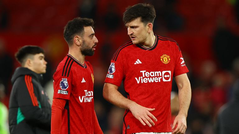 Manchester United&#39;s Bruno Fernandes and Harry Maguire. Pic: Reuters