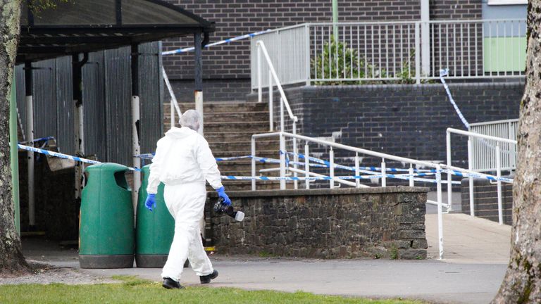 Forensic investigators at Amman Valley school, in Ammanford, Carmarthenshire.
Pic PA
