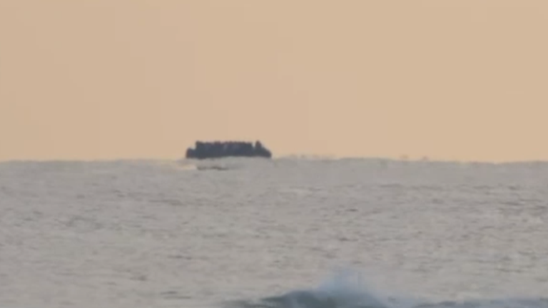 Suspected migrant boat off French coast. Pic: Sky News grab