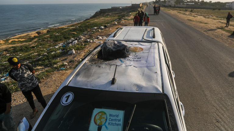 One of the vehicles the aid workers were travelling in. Pic: AP