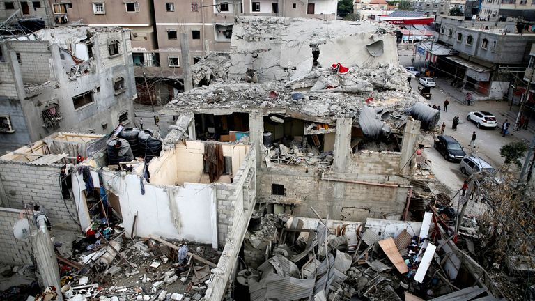A house damaged in an Israeli strike in Rafah, in the southern Gaza.
Pic: Reuters