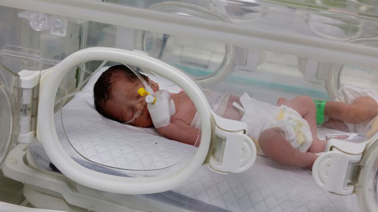 The Palestinian baby girl was saved from the womb of her mother. Pic: Reuters