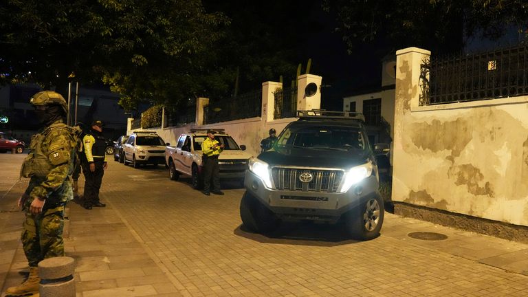 A vehicle reverses into the grounds of the Mexican embassy where Glas was holed up. Pic: AP