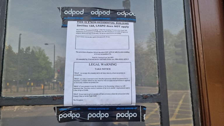 A notice on a window of the York & Albany pub near Regent&#39;s Park, London. Squatters have taken over the Gordon Ramsay pub which is currently up for sale with a guide price of £13 million. Pic: PA
