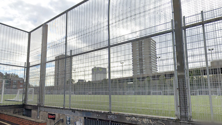 Grenfell Tower as seen from Westway Sports Centre
