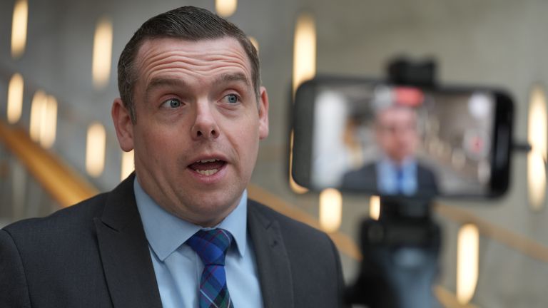 Scottish Conservative party leader Douglas Ross being interviewed at the Scottish Parliament in Edinburgh. The SNP is beginning the search for a new leader after a day of drama in Scottish politics saw Humza Yousaf announce his resignation as the country&#39;s First Minister. Picture date: Tuesday April 30, 2024.