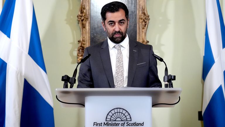 Humza Yousaf speaks during a press conference at Bute House.