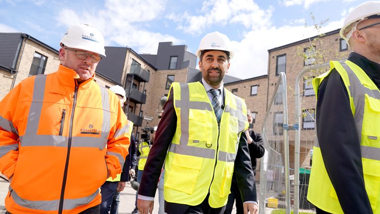 First Minister Humza Yousaf during a visit to the Hillcrest Homes housing development in Dundee.
Pic:PA
