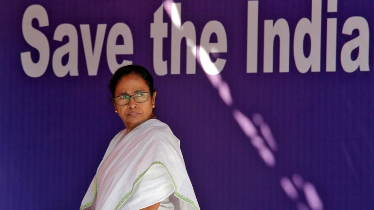 FILE PHOTO: Mamata Banerjee, Chief Minister of the state of West Bengal, looks on during a sit-in in Kolkata, India, February 5, 2019. REUTERS/Rupak De Chowdhuri/File Photo

