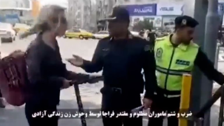 A video from Iranian authorities, with the subtitle: &#39;The beating of the oppressed and powerful agents of Faraja [law enforcement] by the female beasts of the Women, Life, Freedom movement&#39;