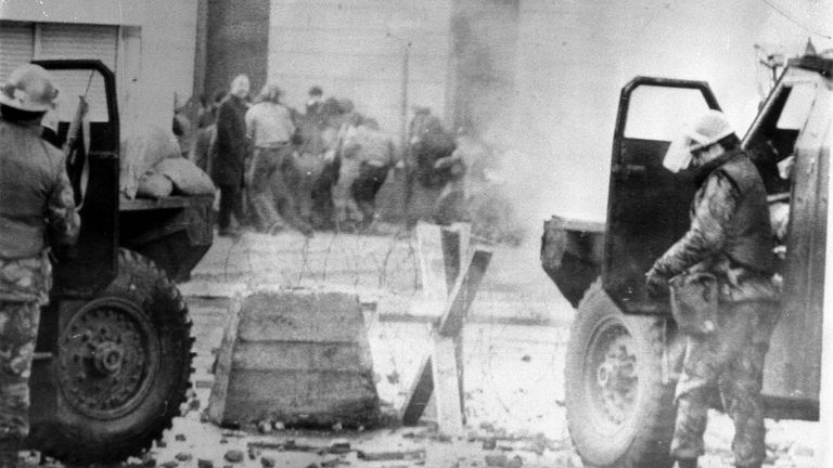 Soldiers during the march in 1972 where 13 people were killed. Pic: PA