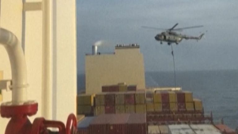 Iranian troops descend from helicopter to seize Israel-linked ship