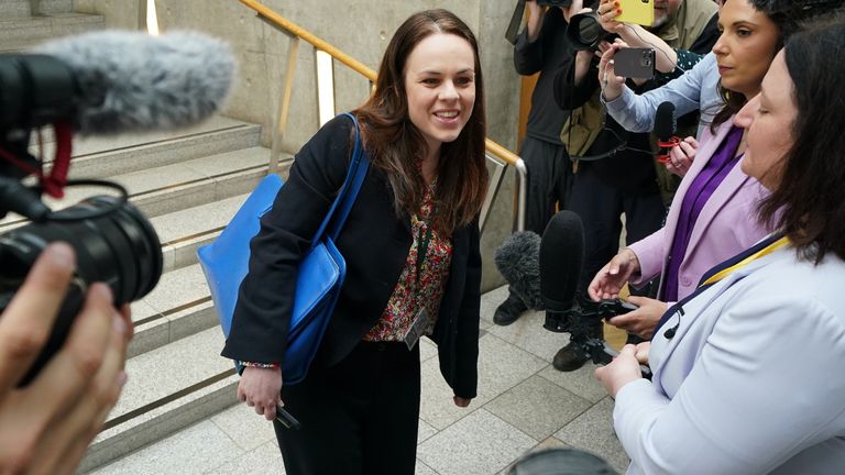 Kate Forbes speaks to the media at the Scottish Parliament in Edinburgh. The SNP is beginning the search for a new leader after a day of drama in Scottish politics saw Humza Yousaf announce his resignation as the country&#39;s First Minister. Picture date: Tuesday April 30, 2024.
