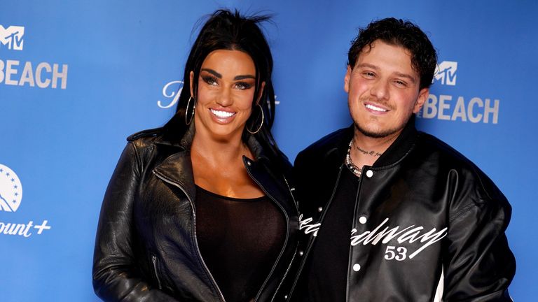 Katie Price and her boyfriend JJ Slater attending the Celebrity Ex on the Beach event at the Westminster Boating Base in Pimlico, London. Issue date: Monday March 18, 2024.
