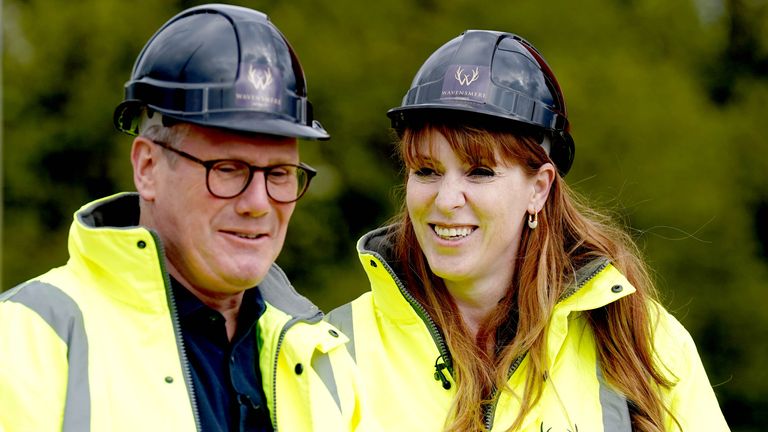 Keir Starmer and Angela Rayner during a visit to a housing development in the Nightingale Quarter of Derby.
Pic: PA