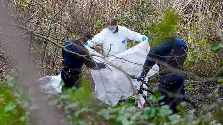 Police and forensics at Kersal Dale, near Salford. Image: PA