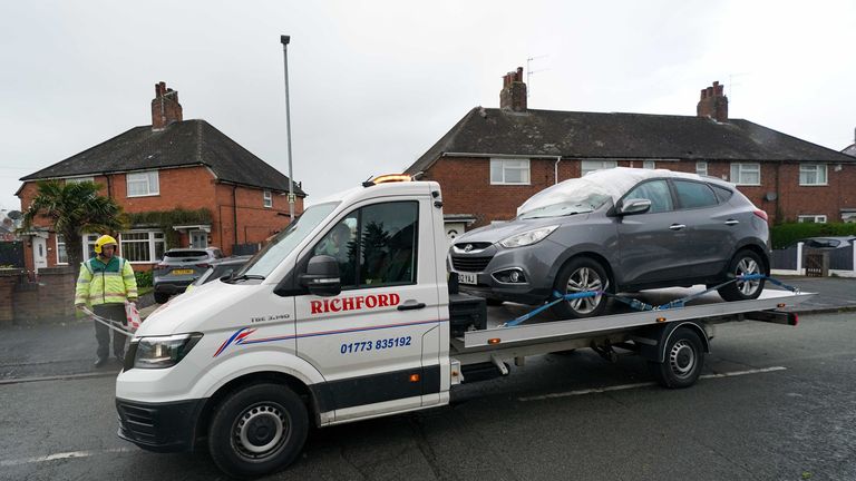 A damaged vehicle is towed away from St Gile&#39;s Road in Knutton, North Staffordshire