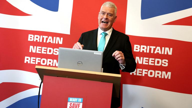 Lee Anderson of Reform U.K. party speaks during a press conference.
Pic: Reuters