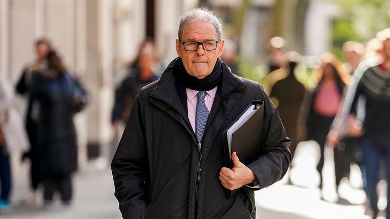 Lord Arbuthnot arrives to give evidence to the Post Office Horizon IT inquiry. Pic: PA