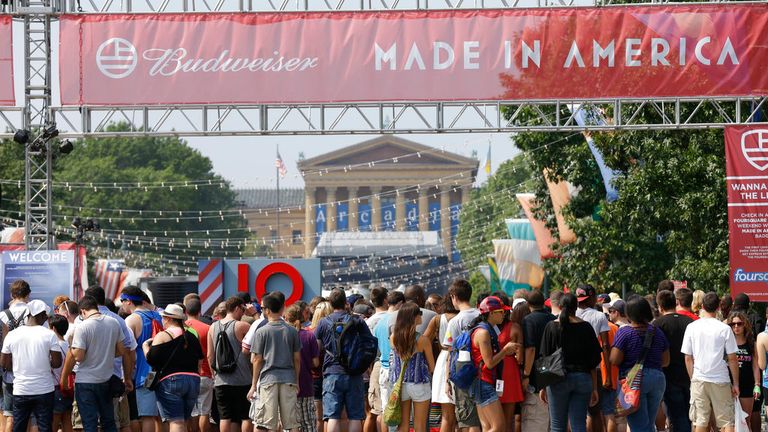 FILE ... In this Sept. 1, 2012, file photo, people line up to enter the "Made in America" music festival, with the Philadelphia Museum of Art visible in the distance on the Benjamin Franklin Parkway in Philadelphia. (AP Photo/Matt Rourke, File)