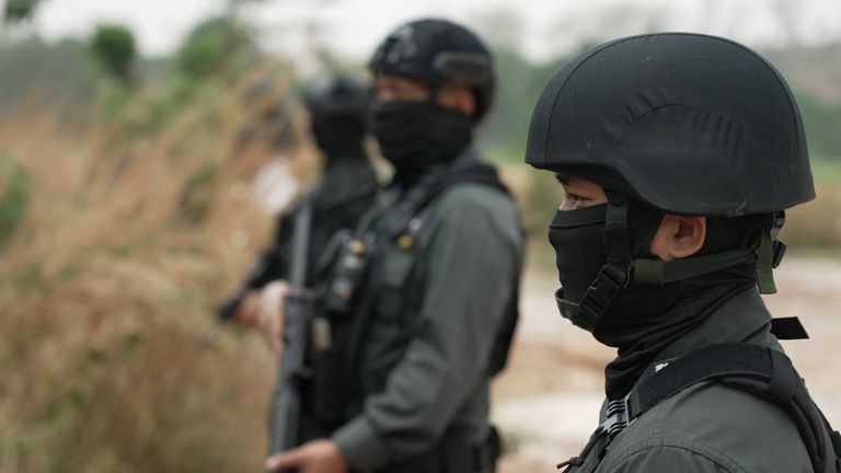 Thai police patrol the border with Myanmar