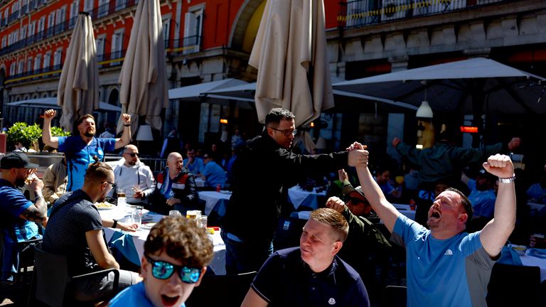 Manchester City fans in Madrid ahead of the match.
Pic: Reuters