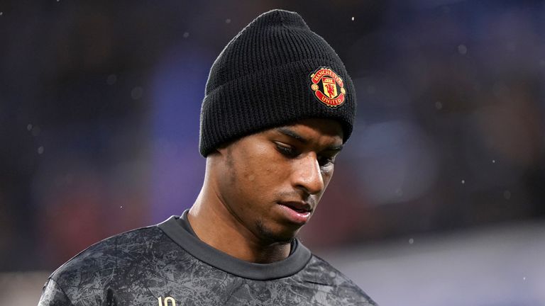 Manchester United’s Marcus Rashford warms up ahead of the Premier League match at the Molineux Stadium, Wolverhampton. Picture date: Thursday February 1, 2024.

 eiqkikridteinv