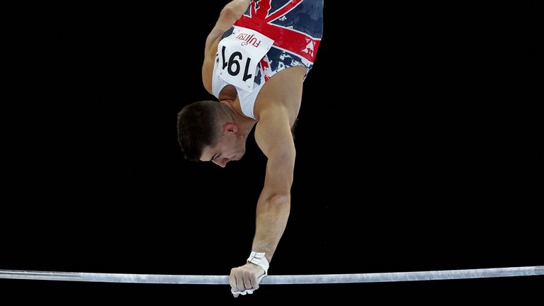 Max Whitlock in action on the horizontal bar during the 2023 World Artistic Gymnastics Championships. Pic: Reuters