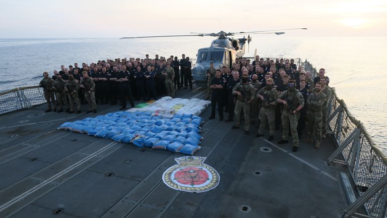 HMS Lancaster seized nearly £33 million worth of illegal drugs while patrolling the waters of the Middle East.Picture: Ministry of Defense