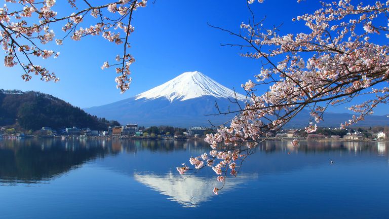 Une vue printanière du mont Fuji au Japon