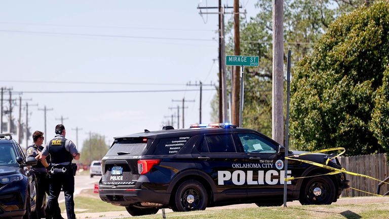 Police investigate after people were found dead in a home in Oklahoma City on Monday, April 22. Pic: Nathan J. Fish/The Oklahoman via AP